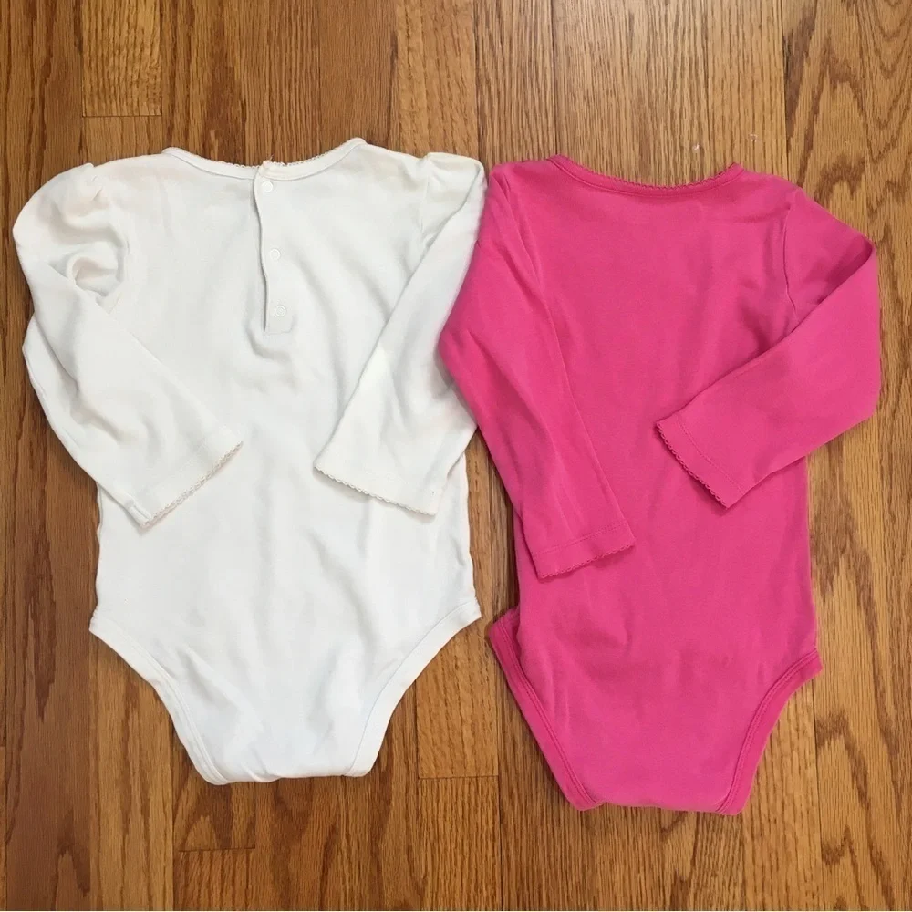 Carter's baby girl white pink long sleeve cotton overalls bodysuits